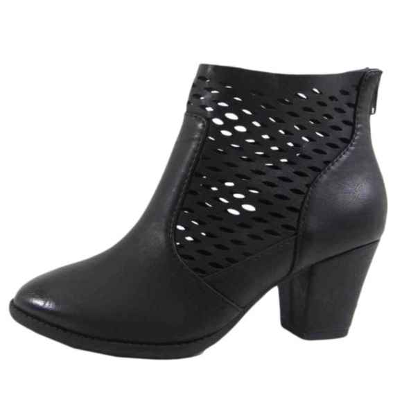 Laser Cut Back Zip Almond Toe Heeled Ankle Booties - Picture 3 of 4